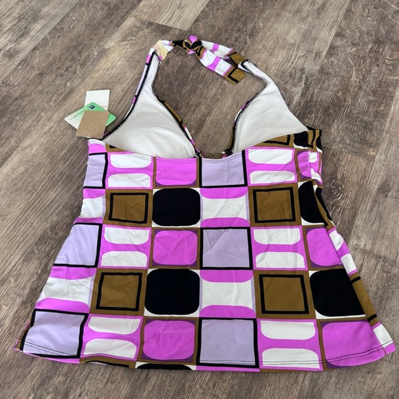 NWT! Anne Cole Stylish Geometric Halter Top - Pink, Black, Brown - Picture 3 of 7